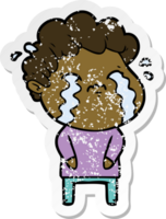 distressed sticker of a cartoon man crying png