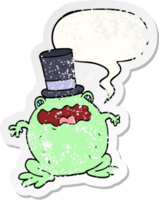 cartoon toad wearing top hat and speech bubble distressed sticker png