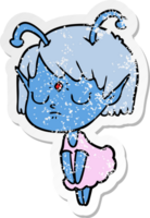 distressed sticker of a cartoon alien girl png