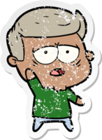 distressed sticker of a cartoon tired man png