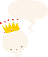 crâne de dessin animé et couronne et bulle de dialogue dans un style rétro png