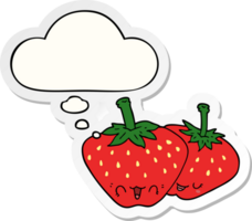 cartoon strawberries and thought bubble as a printed sticker png