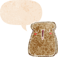 toast de dessin animé et bulle de dialogue dans un style texturé rétro png