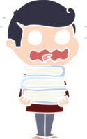 flat color style cartoon man with books totally stressed out png