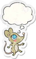 cartoon mouse and thought bubble as a distressed worn sticker png