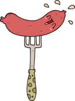 saucisse heureuse de dessin animé sur la fourchette png