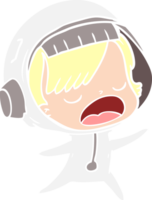 flat color style cartoon talking astronaut woman png