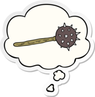 cartoon medieval mace and thought bubble as a printed sticker png