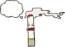 personagem de desenho animado de cigarro com balão de pensamento png