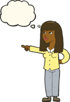 cartoon pretty woman pointing with thought bubble png