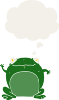 cartoon frog and thought bubble in retro style png