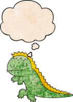 dinosaure de dessin animé et bulle de pensée dans le style de motif de texture grunge png