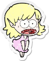 distressed sticker of a cartoon shocked elf girl png