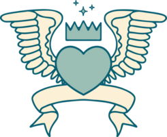 tatuaje con pancarta de un corazón con alas png
