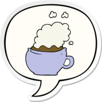 xícara de café quente de desenho animado e adesivo de bolha de fala png
