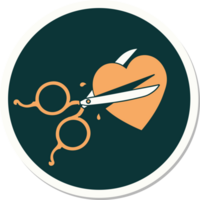 tattoo style sticker of scissors cutting a heart png