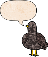 cartoon bird and speech bubble in retro texture style png