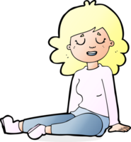 cartoon happy woman sitting on floor png