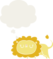 cartoon lion with thought bubble in retro style png