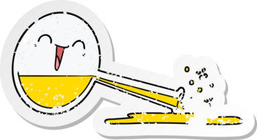 distressed sticker of a happy cartoon spilled chemicals png