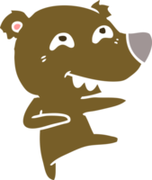 flat color style cartoon bear showing teeth while dancing png