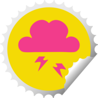 cirkulär peeling klistermärke tecknad serie av en åska moln png