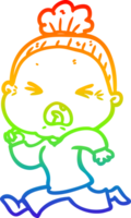 rainbow gradient line drawing of a cartoon angry old woman png