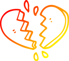 warm gradient line drawing of a cartoon broken heart png