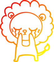 warm gradient line drawing of a crying cartoon lion png