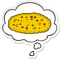 cartoon pizza with thought bubble as a printed sticker png