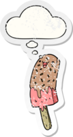 cute cartoon happy ice lolly with thought bubble as a distressed worn sticker png