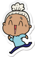 sticker of a cartoon happy old lady png