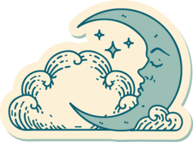 sticker of tattoo in traditional style of a crescent moon and clouds png