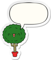 cartoon happy tree with speech bubble sticker png