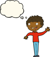 cartoon happy boy waving with thought bubble png