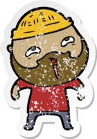 distressed sticker of a cartoon happy bearded man png