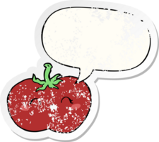 cartoon tomato with speech bubble distressed distressed old sticker png