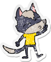 distressed sticker of a cartoon wolf whistling png