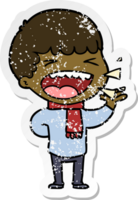 distressed sticker of a cartoon laughing man png