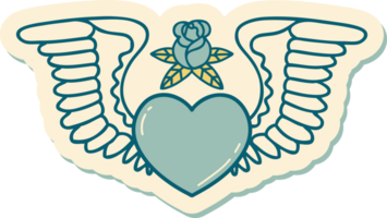 klistermärke av tatuering i traditionell stil av en hjärta med vingar png
