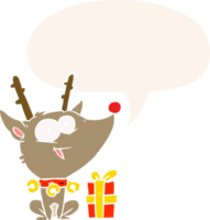 cartoon christmas reindeer with speech bubble in retro style png