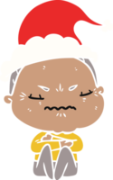 hand drawn flat color illustration of a annoyed old lady wearing santa hat png