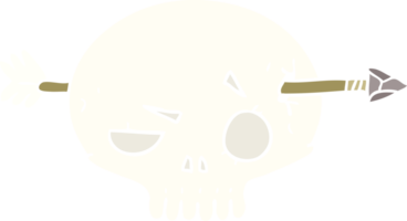 crâne de dessin animé de style plat couleur avec flèche png