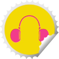 circular peeling sticker cartoon of a retro headphone png