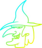 cold gradient line drawing of a cartoon witch png