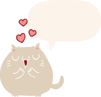söt tecknad serie katt i kärlek med Tal bubbla i retro stil png