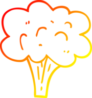 warm gradient line drawing of a cartoon broccoli stalk png