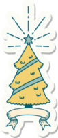 autocollant d'un arbre de noël de style tatouage avec étoile png