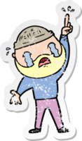 distressed sticker of a cartoon bearded man crying png