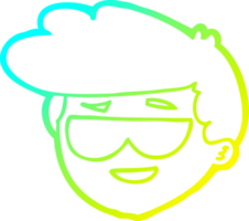 cold gradient line drawing of a cartoon boy wearing sunglasses png